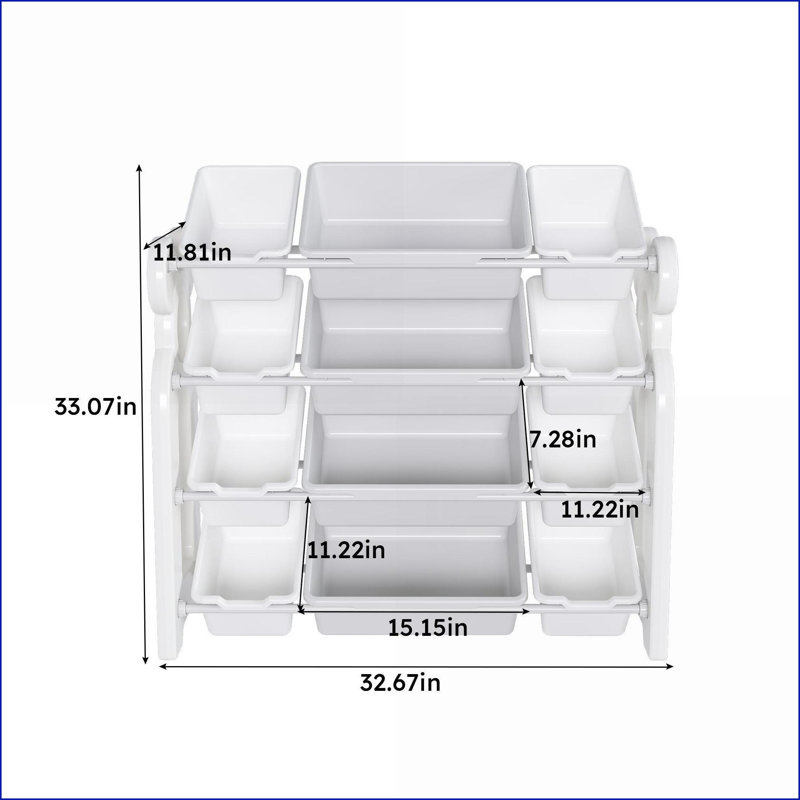 Rangement pour jouets pour enfants avec 12 bacs, minimaliste moderne, gris clair et amp; Ivoire | Gris et ivoire | Polyéthylène