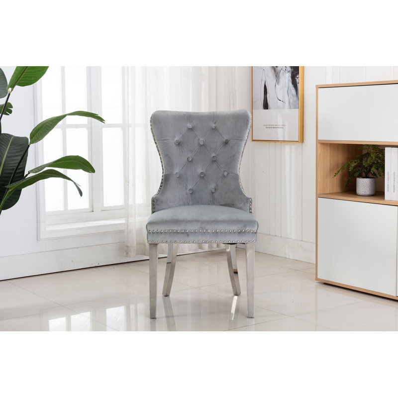 Berendt 19'' H Tufted Velvet Upholstered Side Chair, Light Gray