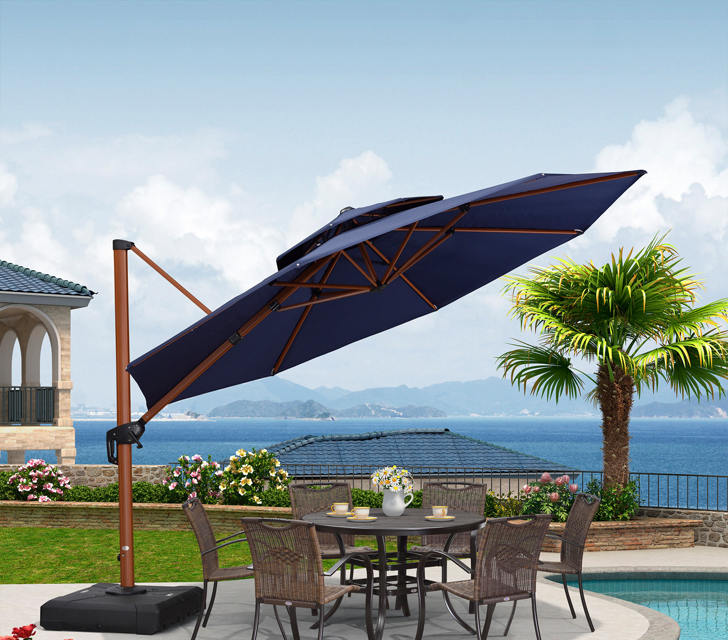 Brimley 12' Cantilever Umbrella, Navy Blue