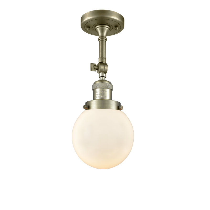 Clementina Glass Semi Flush Mount, Antique Brass, Matte White Cased, 16.25" H x 8" W x 8" D