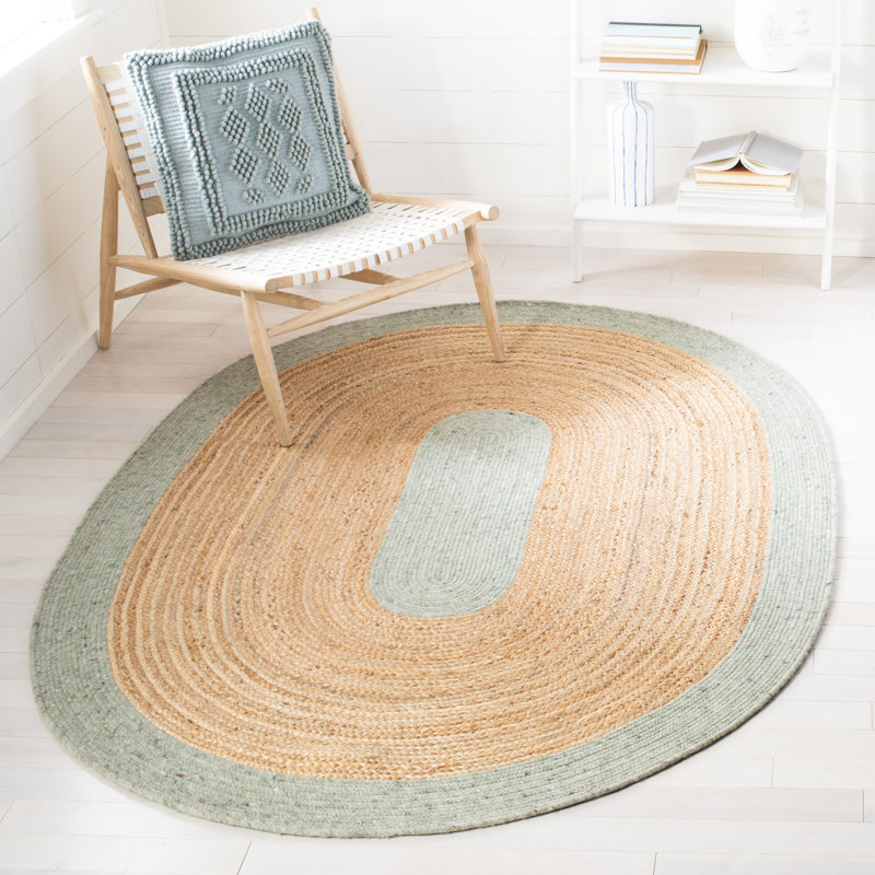 Malone Hand Woven Jute/Wool/Cotton Rug in Gold, Oval 5' x 7'