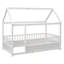 Twin Size Floor Wooden Bed With House Roof Frame, Fence Guardrails