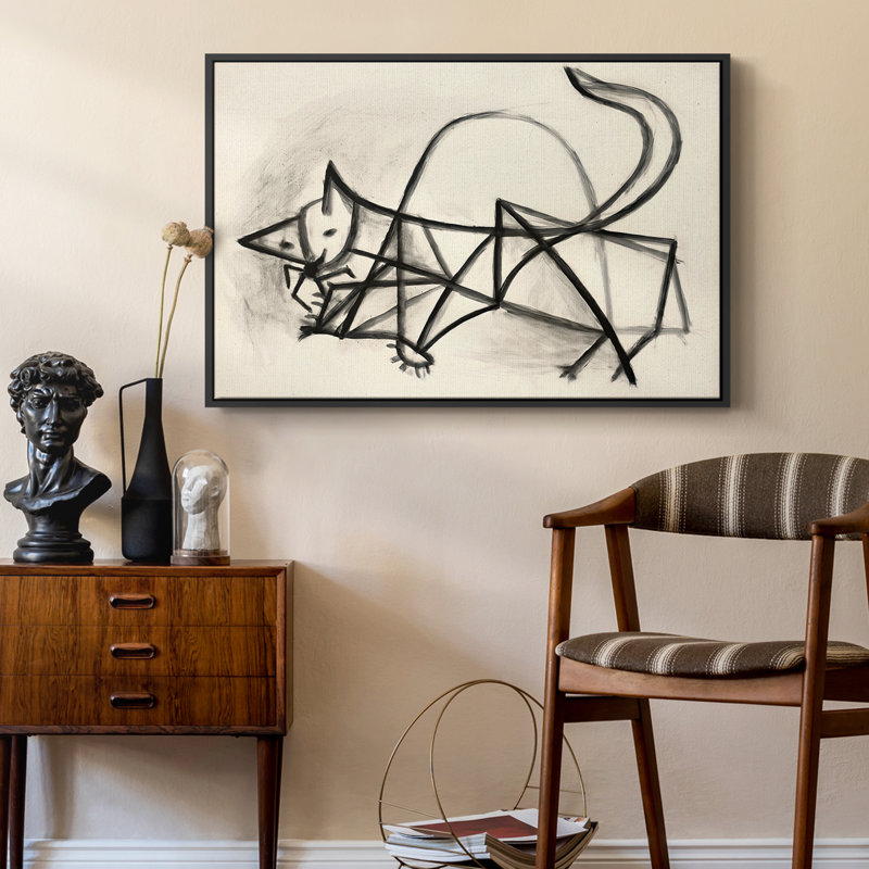 Étude de chat (Étude de chat), 1946 - Pablo Picasso, toile tendue avec châssis, 24 po x 36 po, Noir