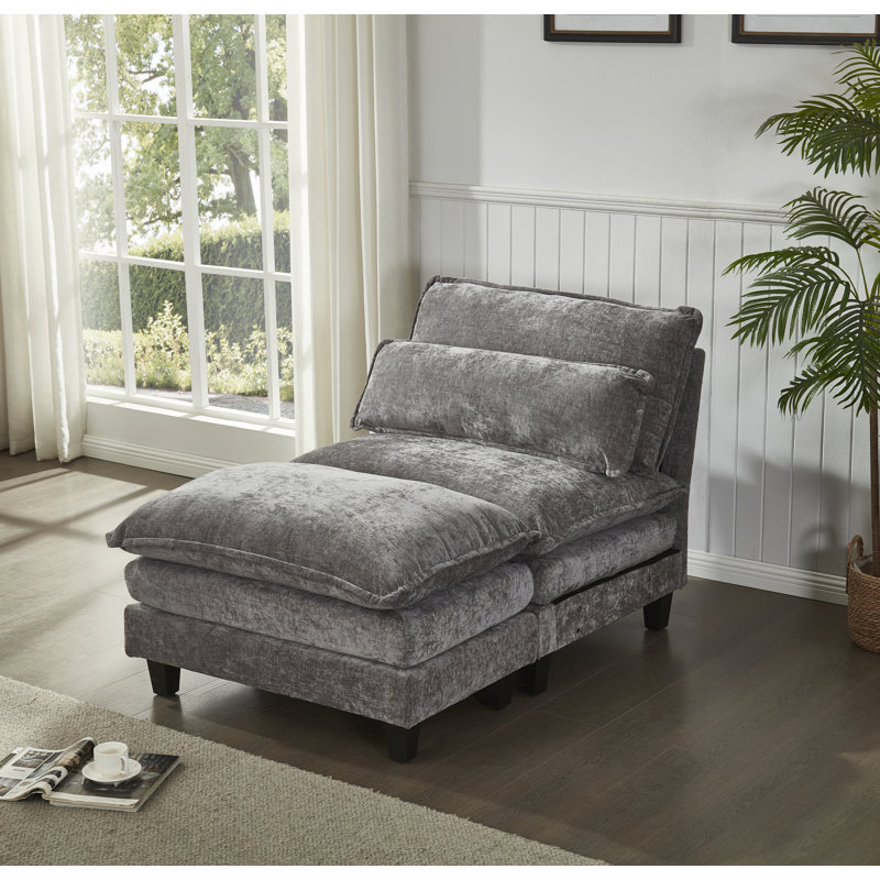 Fauteuil et repose-pieds Luqi, Chenille grise foncée