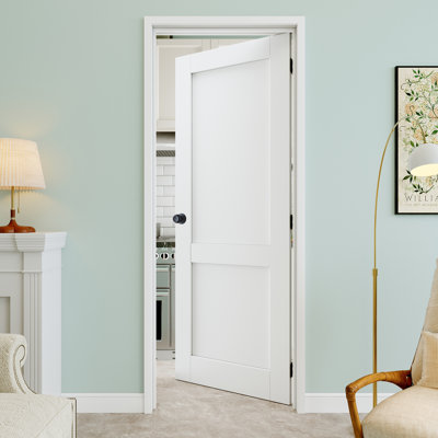 Porte intérieure pré-suspendue 30 po x 80 po à 2 panneaux avec bouton rond et charnières noires, dalle de porte unie, peignable et imperméable, combinaison pour la lessive, portes de placard, portes de pièce, droite