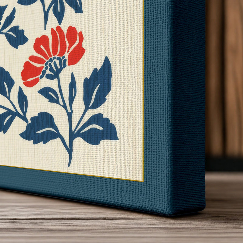Scattered Botanicals Botanical - Wrapped Canvas, 30x20 - 76.2 x 50.8 cm, Teal Border