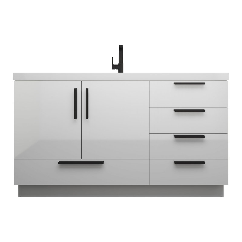 Madrille 60S" Free Standing Vanity With Acrylic Sink, White