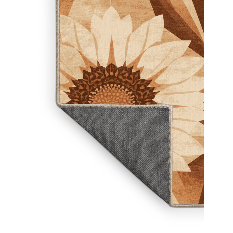 Tapis beige moelleux moelleux en forme de tournesol de style campagnard campagnard / beige, 7 x 9