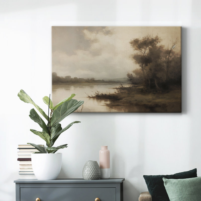 Paysage rétro - VI - Toile tendue avec châssis, H 33 po x l 49 po, Toile tendue