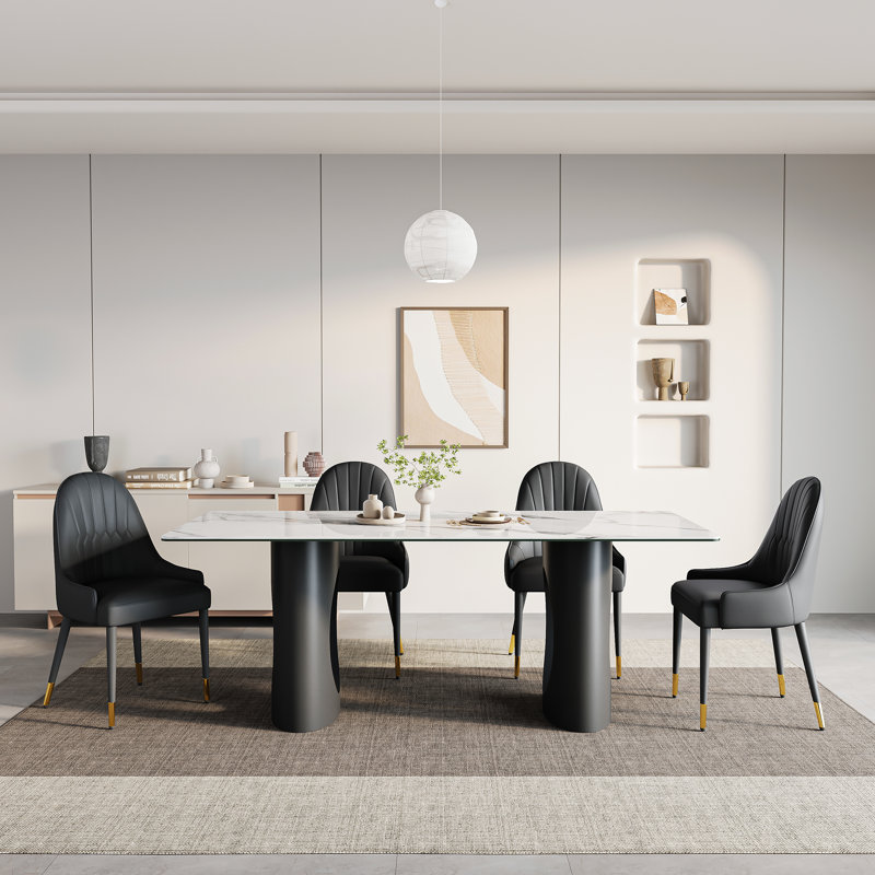 5-Piece Glass Top Dining Table Sets, Black, Black