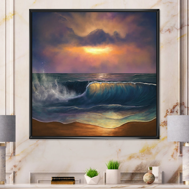 Vagues de l'océan au lever du soleil - On, H 36 po x l 36 po x P 1,5 po, Toile avec cadre flottant noir