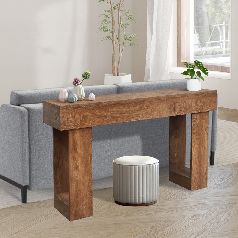 Console en bois robuste pour le vestibule - Table de ferme rectangulaire de 63 po - Table d'appoint de salon étroite - Mobilier de vestibule rustique - couleur bois