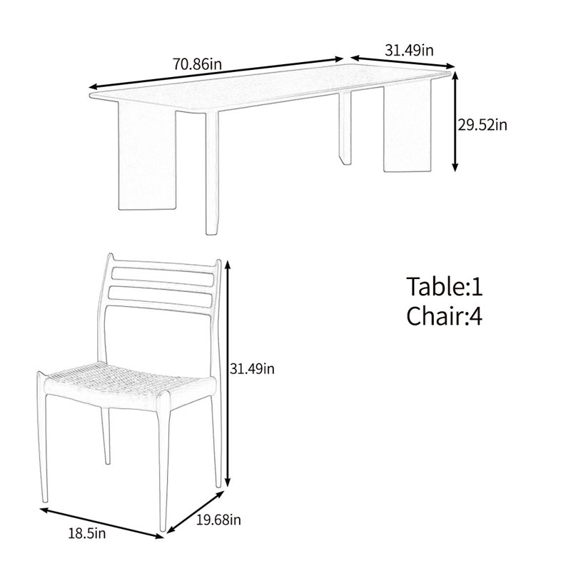 Carbonized solid wood table set, 29.52"H x 70.86"L x 31.49"W