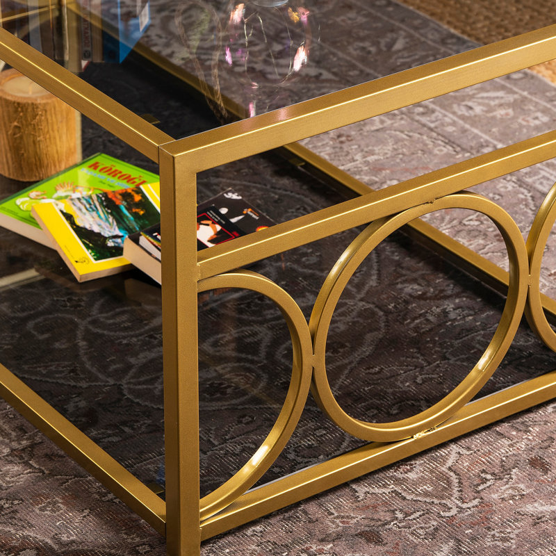 Table basse avec tablette de rangement Thatcher, Or