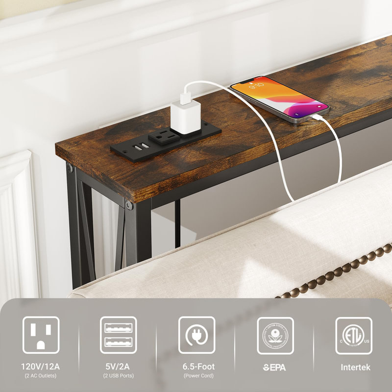 Console Table - Space-Saving Sofa Table With Built-In Outlets & USB Ports, 5.9"D X 70.9"W X 31.5"H, Ideal For Living Room