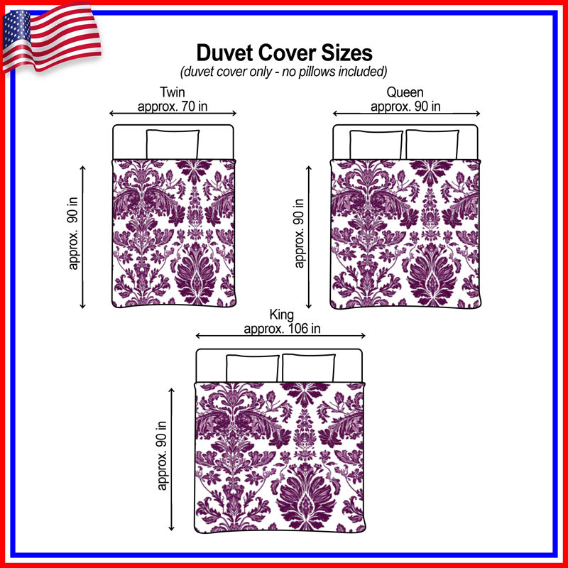 Housses de couette mauves à motif damassé, Grand lit