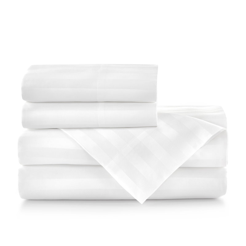 Ensemble de draps 100% satin de coton 400 rayures Soprano, Blanc, Ensemble de draps pour très grand lit avec 2 taie