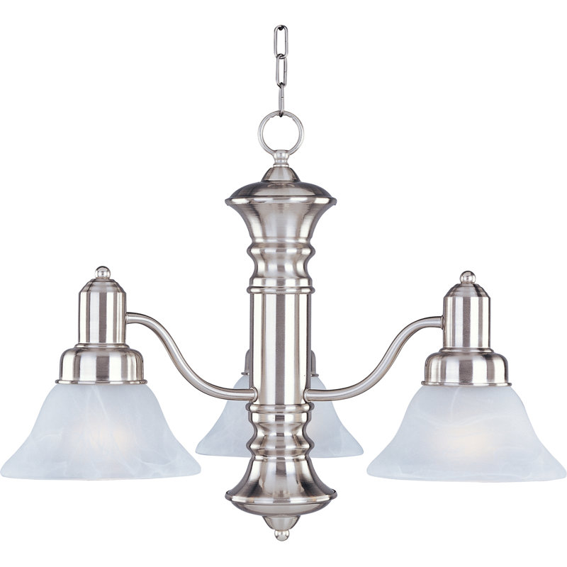 Lustre classique/traditionnel ombré 3 lumières Harrold, Nickel satiné avec abat-jour Marble