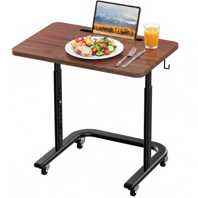 Table à hauteur réglable pour plateau de télévision sur roulettes, bureau d'ordinateur portable pour canapé-lit, table d'appoint en forme de C pour fauteuil inclinable, petits espaces et tapis de marche (brun)