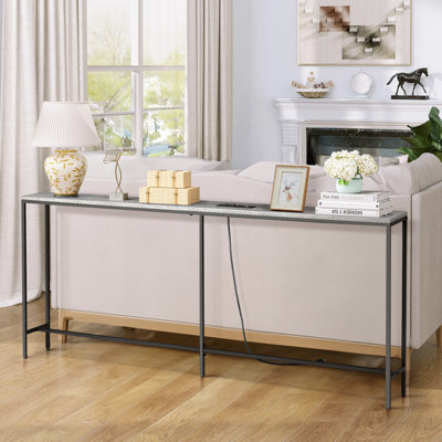 Table d'entrée étroite 70,9 po de long pour le canapé de salon avec 2 prises de courant et ports USB