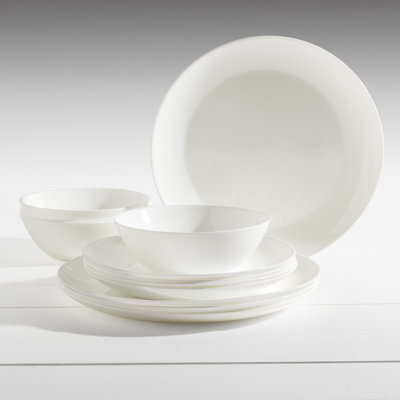  12-Piece Opal Glass Coupe Dinnerware Set