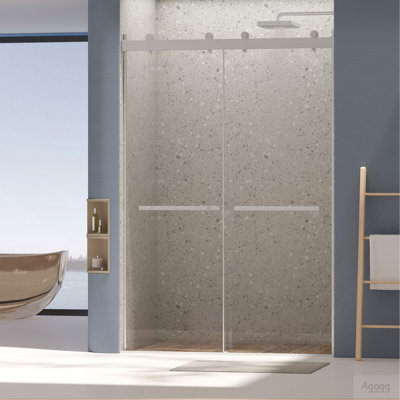 Dual Sliding Frameless Shower Door 50-54 in W x 75 in H,Sliding Shower Door with 5/16"(8mm) Clear Tempered Glass Shower Door,Silent Soft-Close Design, Easy to Clean Bathroom,Brushed Nickel