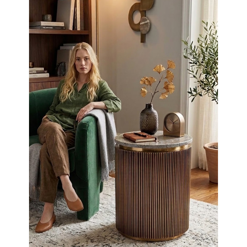 Eyram Brass End Table with Italian Marble Top