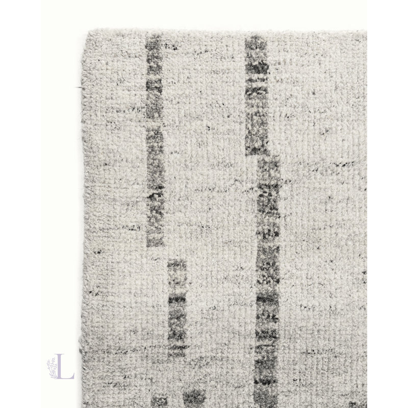 Organic Hand Knotted Striped Area Rug in Gray