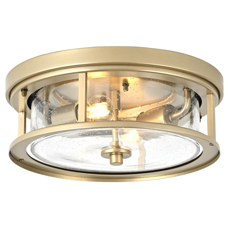 Flush Mount Ceiling Light Fixture with Glass & Brass Design, Gold