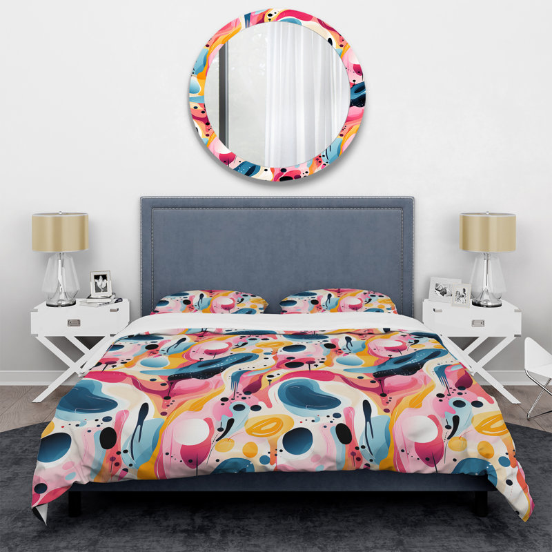 Ensemble de housse de couette en microfibre rose et bleu sarcelle, Housse de couette pour grand lit et 2 taies décor