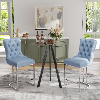Modern Bar Set, 31.5in Glass Table + 2/4 Velvet Barstools for Kitchen Island
