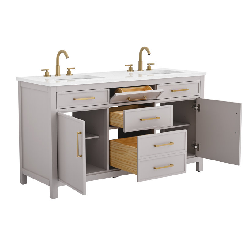 Wenniah 60" Double Vanity, Taupe/Brushed Bronze