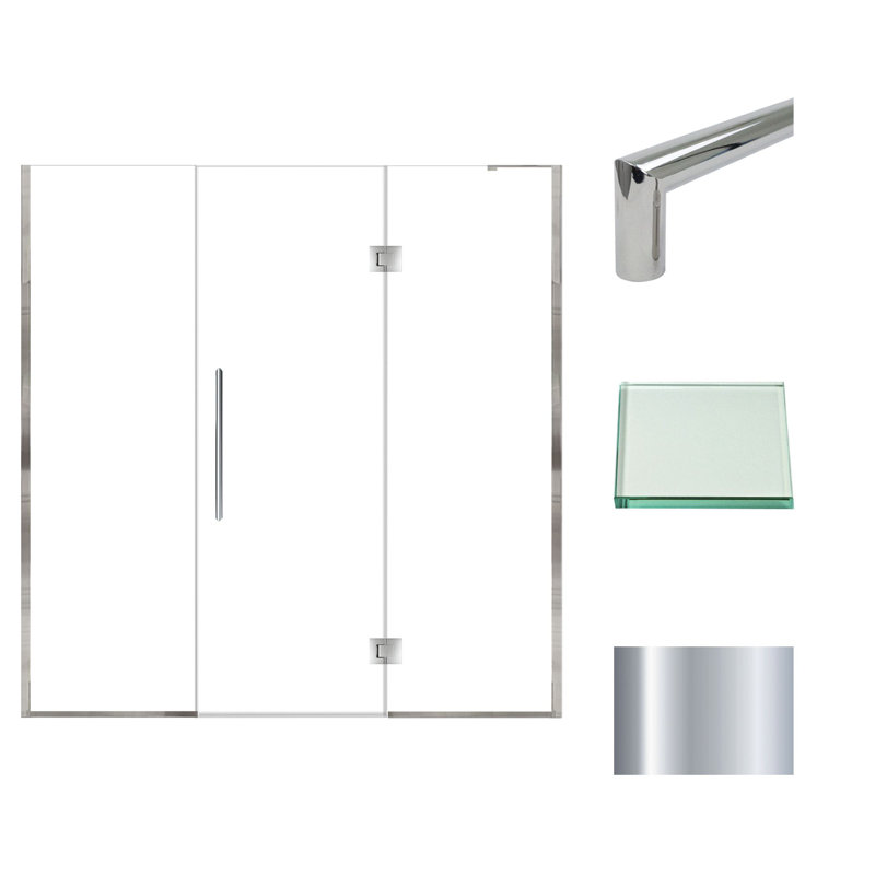 Porte de douche à charnière en chrome poli avec verre transparent l 73 po x H 76 po Transolide Elizabeth, Chrome poli