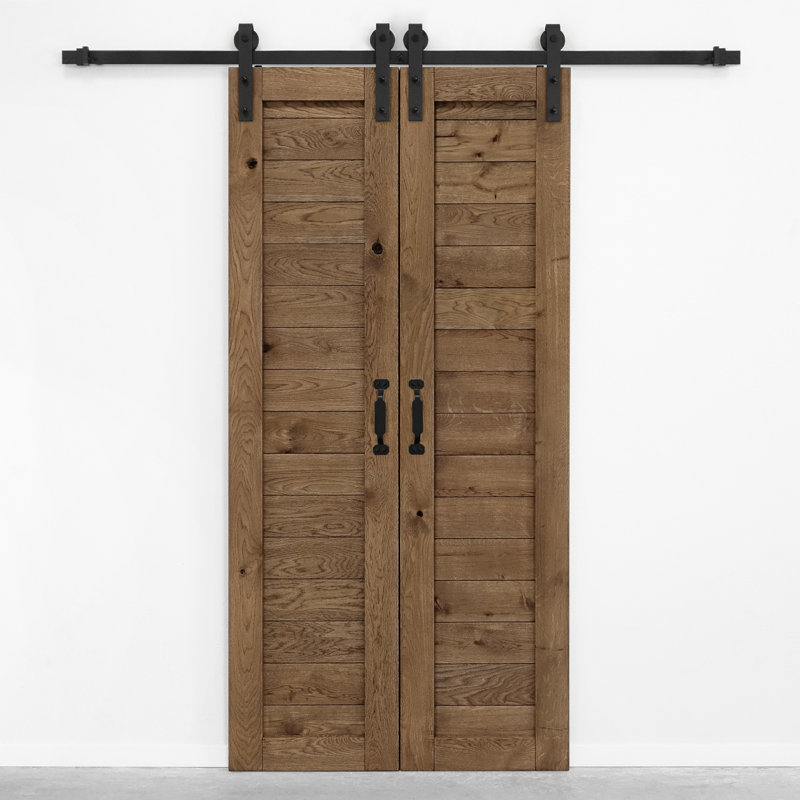 Double Barn Door Solid Oak Wood With Door Hardware, Brown;Brown Oil