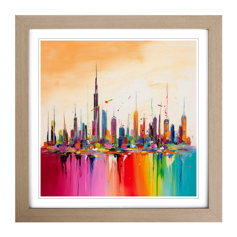 City Of Dubai Colour Field - Single Picture Frame Print on Wood, Oak