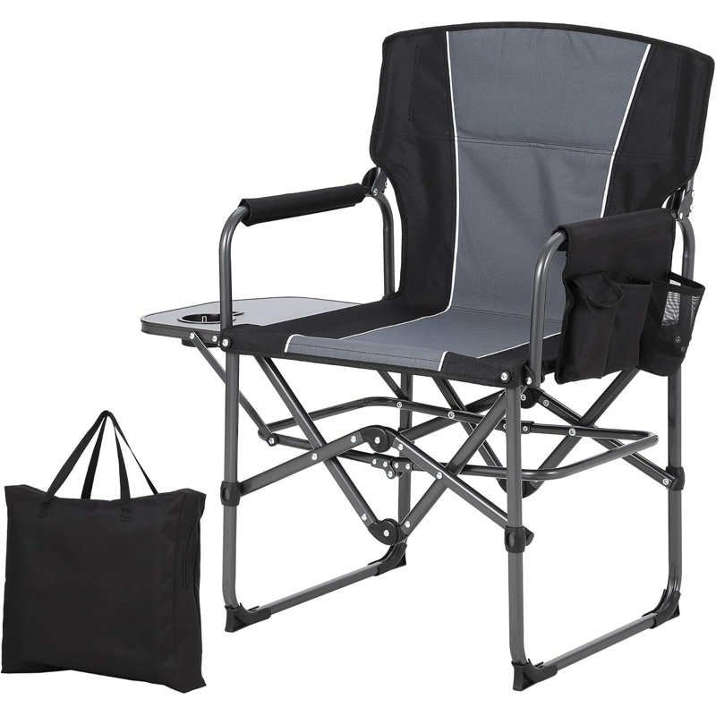 Oversized Folding Director's Chair with Side Table and Storage Pocket, Lightweight Aluminum Frame for Outdoor Camping and Events