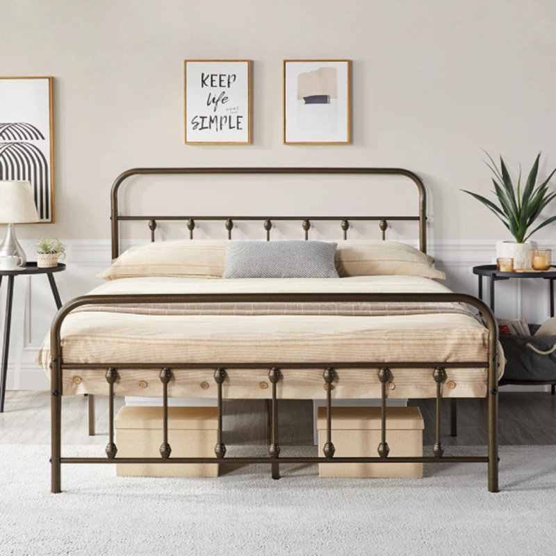 Bronze Full Size Metal Bed Frame with High Headboard