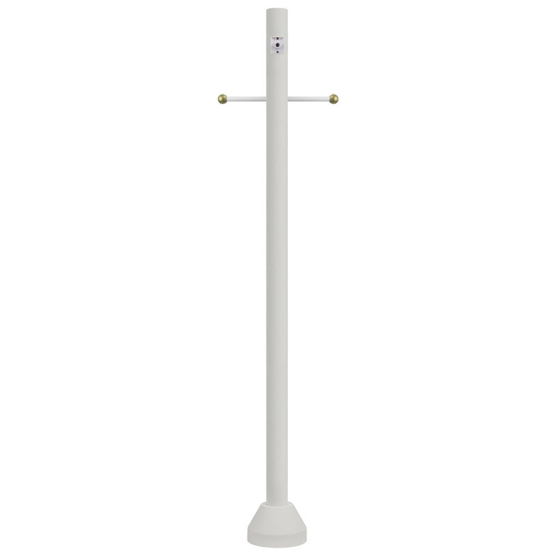 Solus 6ft. Surface Mount Lamp Post with Decorative Cross Arm, Dusk-to-Dawn Photocell Sensor and Aluminum Base Cover, White