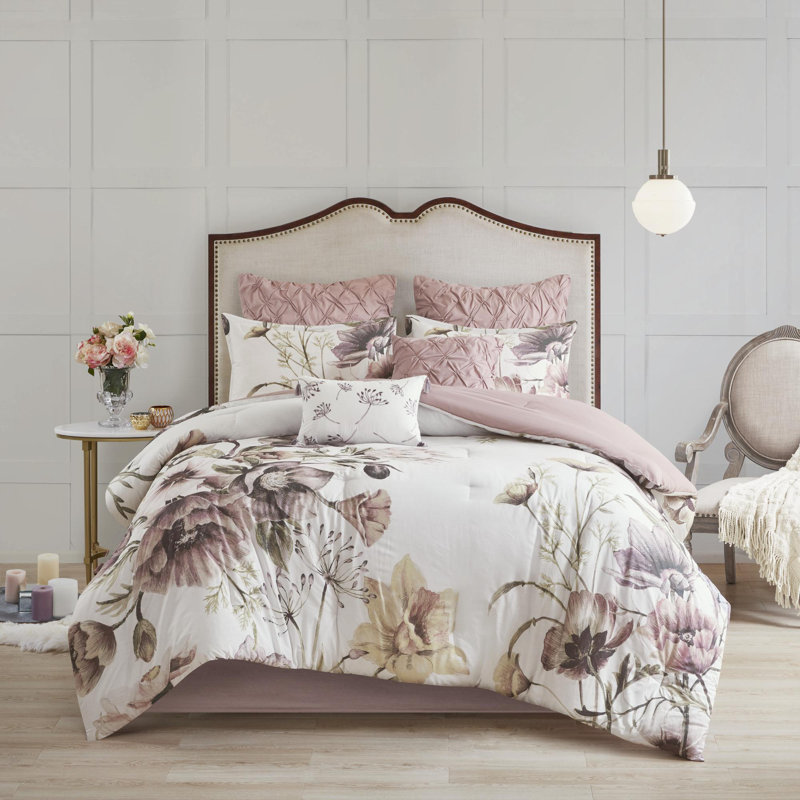 Ensemble d'édredon en coton percale 8 pièces, Rosé, Édredon grand + 7 articles supplémentaires