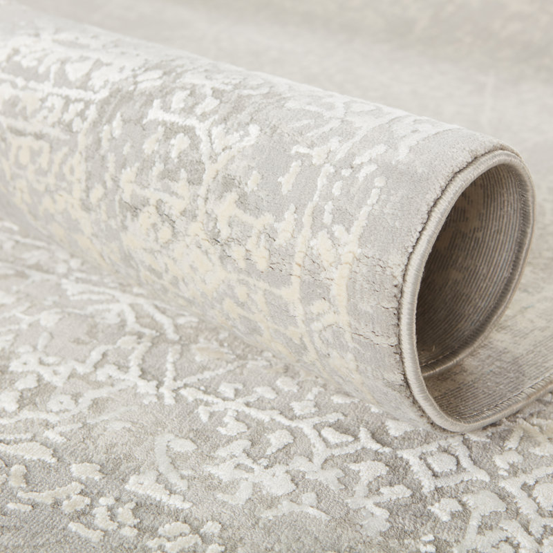 Tapis gris à motif abstrait Begus, Rond 5 pi 11 po