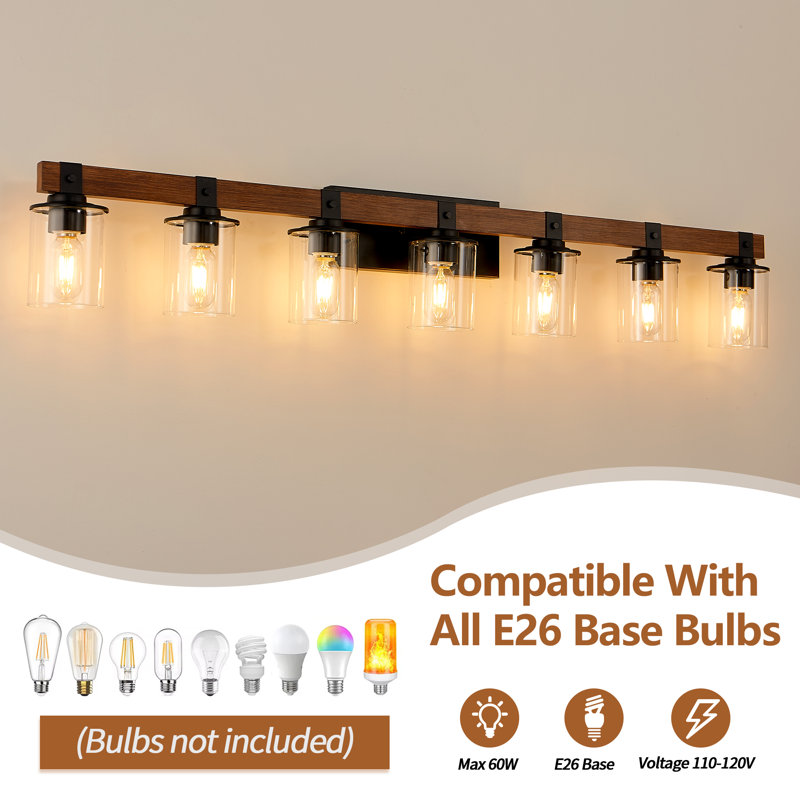 Industrial & Farmhouse Bathroom Vanity Light Over Mirror With Metal & Wood Frame, 7