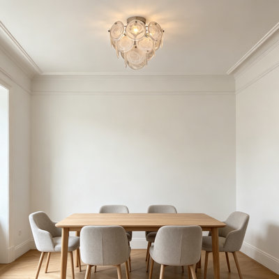 4-Light Flush Mount Chandelier, Mid-Century Modern Glass Ceiling Light With Unique White Round Glass Panels, Semi Flush Mount Ceiling Fixture For Living Room, Bedroom, Entryway, Kitchen, Foyer