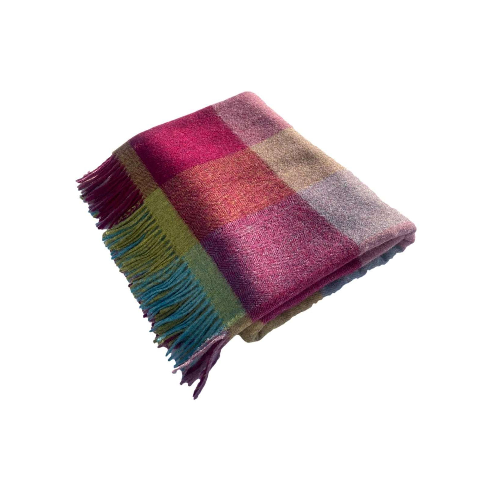 Merino Lambswool Throw/Blankets Hand Woven Blanket, Red/Purple Patchwork