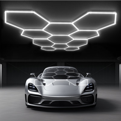 Éclairage de garage hexagonal à DEL, système d'éclairage ultra lumineux 322 W 35420LM, blanc froid 6500 K, plafonnier en nid d'abeille bricolage, version économique, modèle grand et lumineux