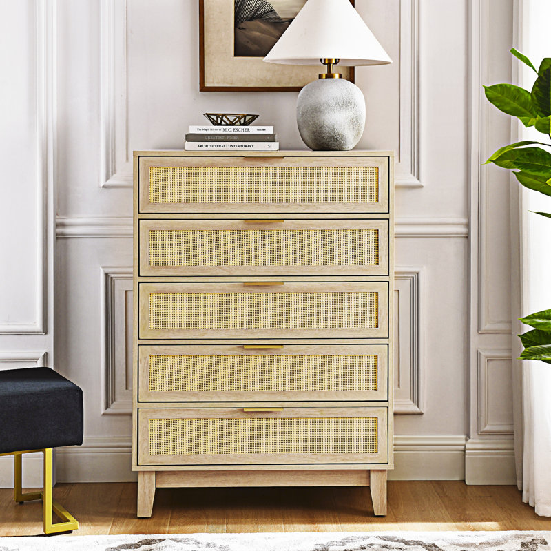 Commode 5 tiroirs, Bois naturel