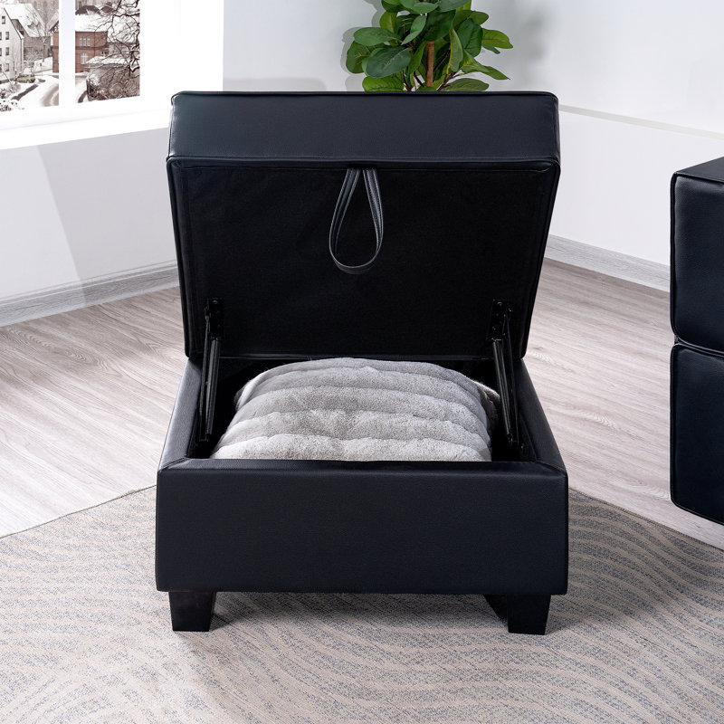 Canapé modulaire en cuir 3 places Shealene, Similicuir noir