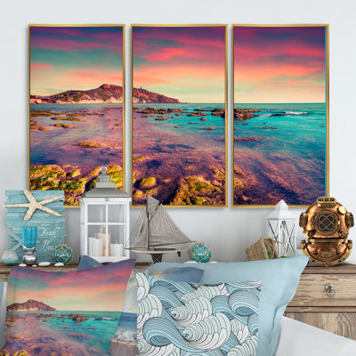 Giallonardo Beach Colorful Sunset - 3 pièces, cadre photo flottant sur toile