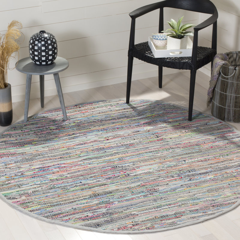 Tapis rayé en coton tissé à la main Mireia, Rond 4 pi