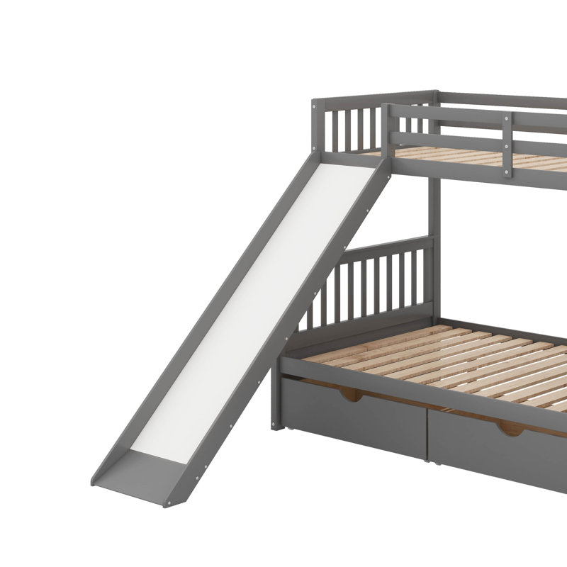 Twin Over Full Bunk Bed With Drawers, Gray