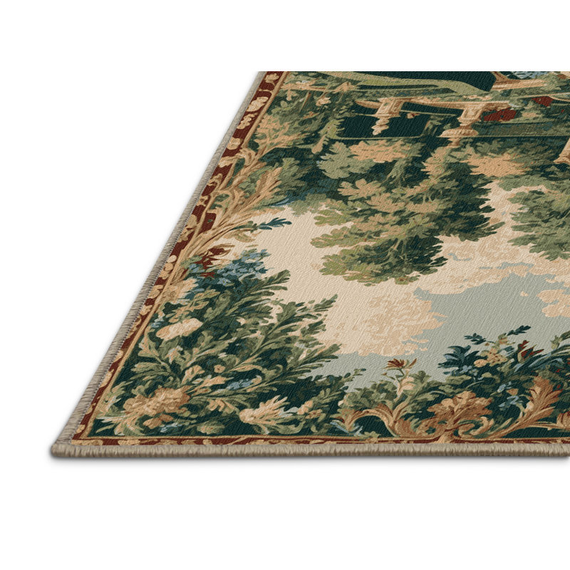 Tapis brun français lavable à la machine, Rond 3 pi